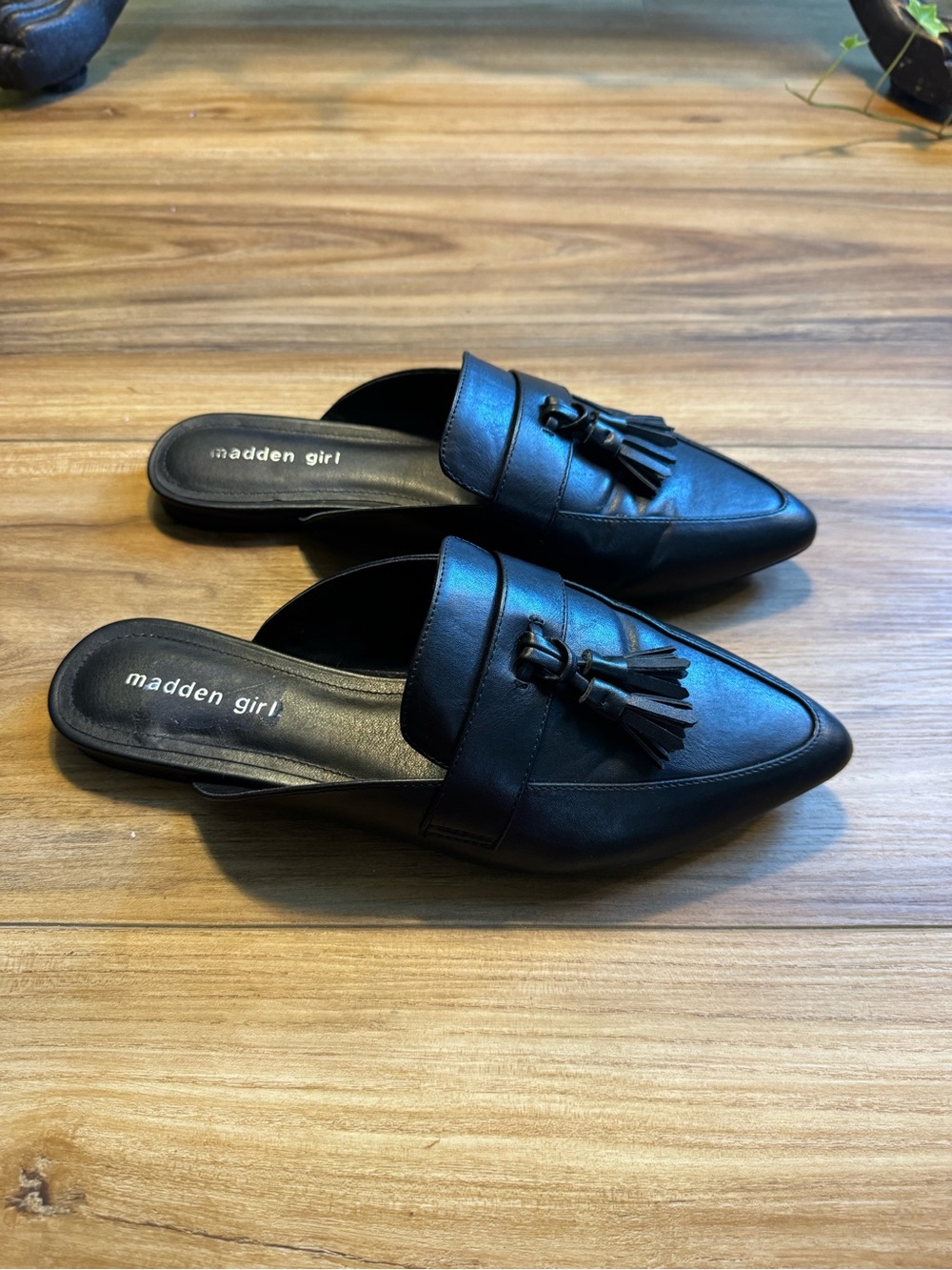Madden Girl Black Pointed Tassel Slip-On Mules